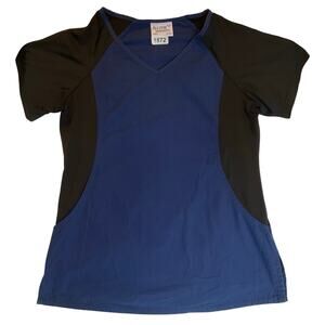 All Star Uniforms Women Nurse Blouse size M Blue & Black Short Sleeve V-neck